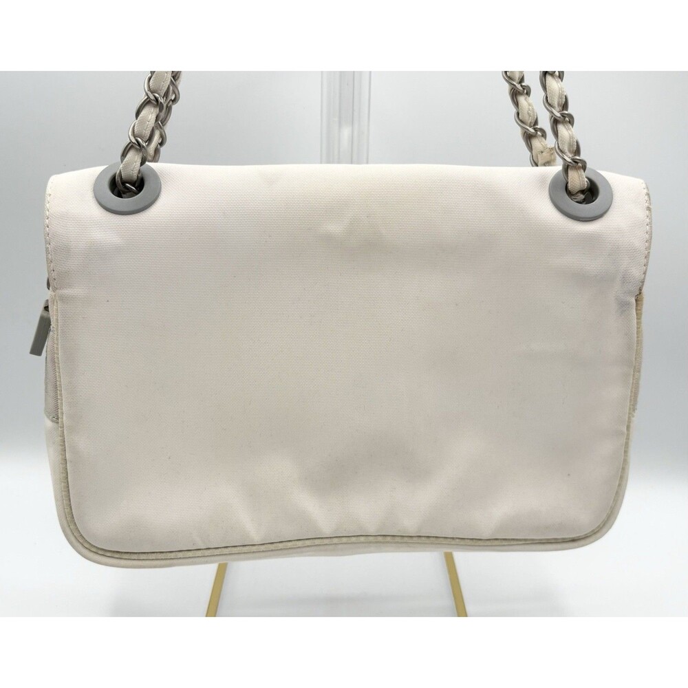 Chanel White & Blue Floral Print Nylon Canvas Sport CC Flap Bag Vintage Y2K - Picture 4 of 16